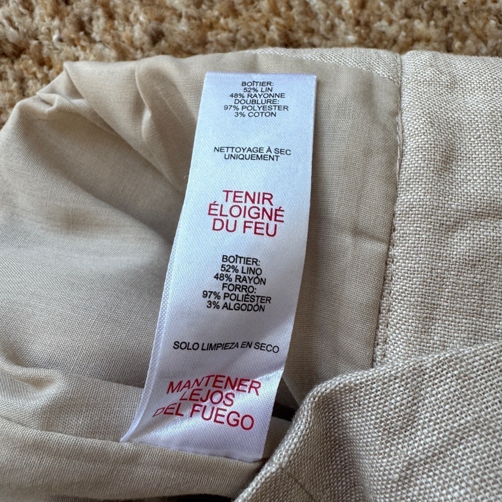 NWT Jason Wu Women's Hook Closure Pockets Straight Leg Linen Pant Beige Sz 4 - Picture 7 of 7
